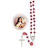 Chapelet bois de rose paters forme rose, Ø 7 mm sur chaîne, croix avec Christ+boîte. Différents Saints