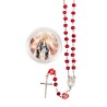 Chapelet bois de rose paters forme rose, Ø 7 mm sur chaîne, croix avec Christ+boîte. Différents Saints