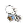 Porte-clés métal couleur argentée motif rose Ø 2,5 cm double face à personnaliser avec 2 résines