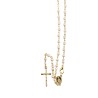 Chapelet grains nacres, Ø 5 mm, chaine couleur doree avec fermoir,  longueur au cœur 28 cm, croix avec Christ plus boite.
