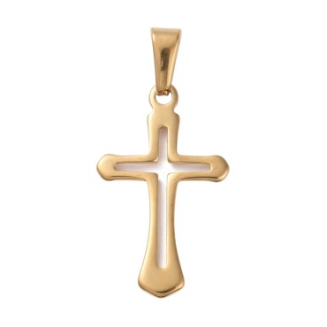 Croix de cou couleur dorée en acier inoxydable H. 2,8 cm.