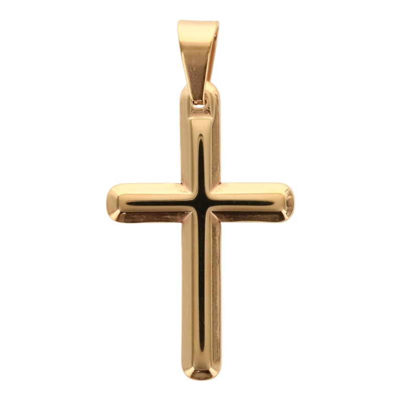 Croix de cou homme couleur dorée en acier inoxydable H. 3.7 cm.