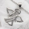 Collier avec chaine L.45 cm réglable jusqu a 50cm avec ange strass H.2 cm en acier inoxydable argenté, livrée en pochette