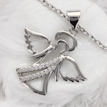 Collier avec chaine L.45 cm réglable jusqu a 50cm avec ange strass H.2 cm en acier inoxydable argenté, livrée en pochette