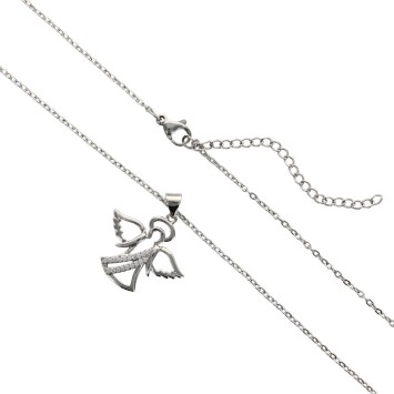 Collier avec chaine L.45 cm réglable jusqu a 50cm avec ange strass H.2 cm en acier inoxydable argenté, livrée en pochette