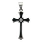 Croix de cou de couleur argentee en acier inoxydable centre zirconium H. 3 cm.