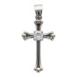 Croix de cou de couleur argentee en acier inoxydable centre zirconium H. 3 cm.
