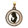 Medaille de la vierge en priere en coquille d eau douce et acier inoxydable dore , Ø 2 cm.