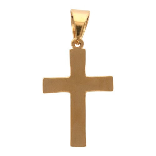 Croix de cou doree en acier inoxydable avec christ ornee de zirconium H. 3,5 cm.