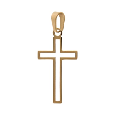 Croix de cou ajouree de couleur doree en acier inoxydable H. 2 cm.