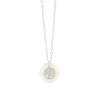 Pendentif rond en nacre et arbre de vie en acier inoxydable H. 1,6 cm avec chaine couleur argentee 45 cm.