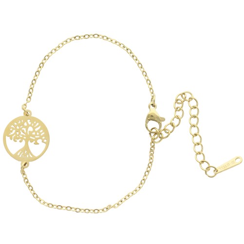 Bracelet sur chaine ajustable en acier inoxydable couleur doree avec symbole arbre de vie