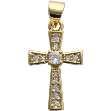 Croix de cou doree superieur avec zirconium H. 2 cm.