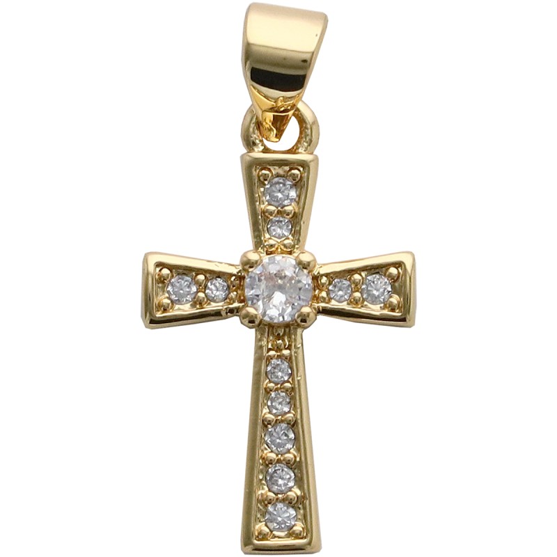 Croix de cou doree superieur avec zirconium H. 2 cm.