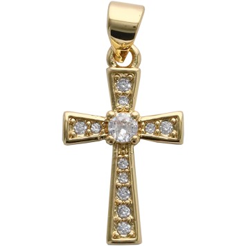 Croix de cou doree superieur avec zirconium H. 2 cm.