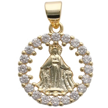 Pendentif dore superieur de la Vierge Miraculeuse avec zirconium. Ø 2 cm.