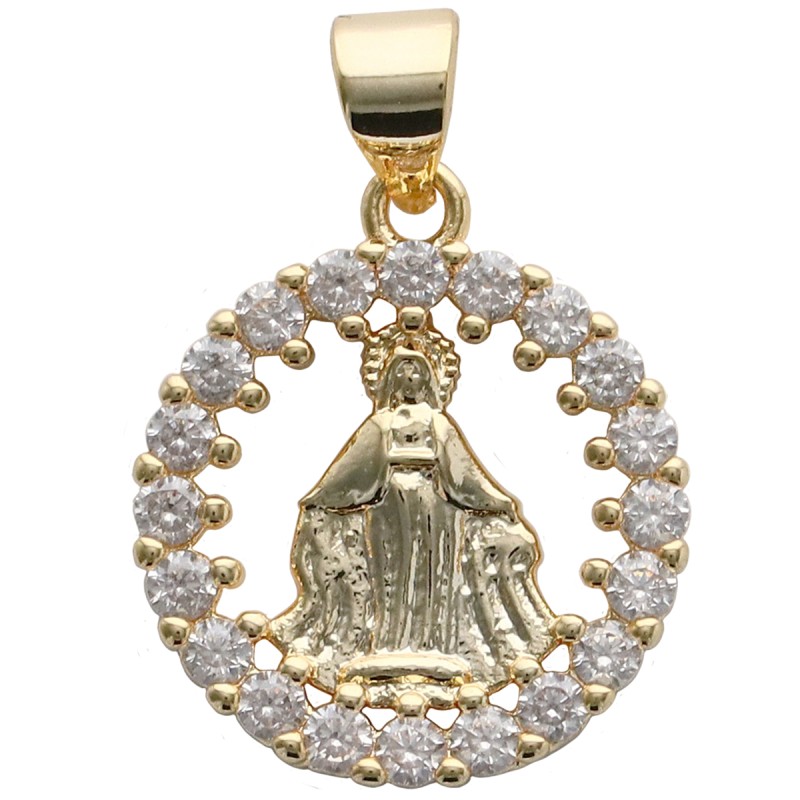 Pendentif dore superieur de la Vierge Miraculeuse avec zirconium. Ø 2 cm.