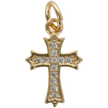 Croix de cou de forme baroque doree superieur avec zircons  H 1,4 cm