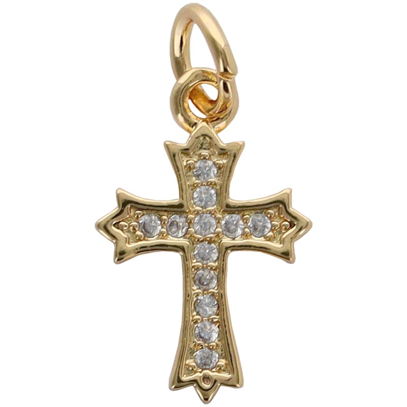 Croix de cou de forme baroque doree superieur avec zircons  H 1,4 cm