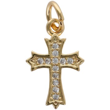 Croix de cou de forme baroque doree superieur avec zircons  H 1,4 cm