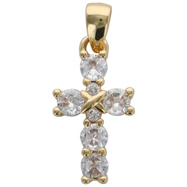 Croix de cou en laiton dore avec zircons sertis. H 1,5 cm