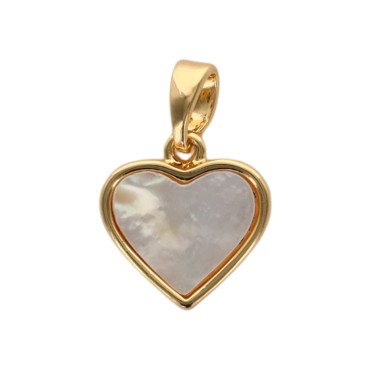Pendentif en forme de cœur en laiton dore superieur avec coquille d eau douce, hauteur 1 cm