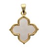 Croix de cou carree en coquille d eau douce doree superieur H. 2 cm.