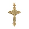 Croix de cou treflee doree superieure en zirconium, avec Christ, hauteur 3 cm