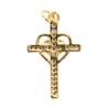 Croix de cou doree superieur avec starss et coeur entrelace, H. 2,5 cm.