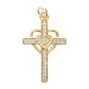 Croix de cou doree superieur avec starss et coeur entrelace, H. 2,5 cm.
