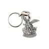 Porte-clés silhouette de saint Michel H. 4 cm en métal couleur argentée.