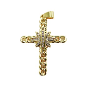 Croix de cou torsadee, doree superieur avec zircon au centre H. 3,5 cm.