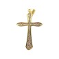 Croix de cou arrondie, doree superieur avec zircon H. 3,6 cm.