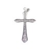 Croix de cou arrondie, laiton plaque platine avec zircon H. 3,6 cm.