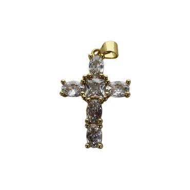 Croix de cou doree superieur avec zircon H. 2,7 cm.