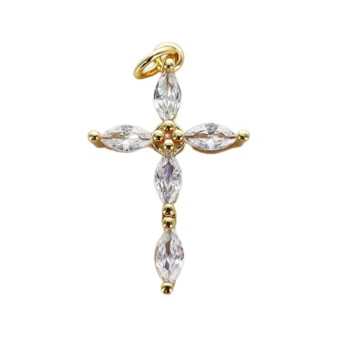 Croix de cou doree superieur avec zircon forme ovale H. 2,7 cm.