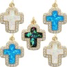 Croix de cou en laiton dore superieur avec strass hauteur, 1.6 cm. LOT DE 5 ASSORTIES.