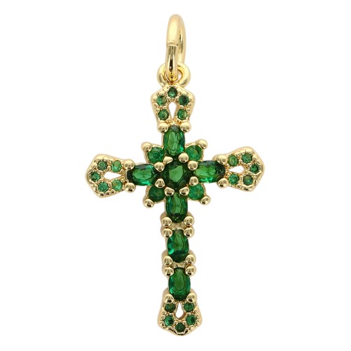 Croix de cou doree superieur avec zircons. Hauteur 2.2 cm. LOT DE 10 COULEURS ASSORTIS.