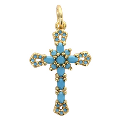 Croix de cou doree superieur avec zircons. Hauteur 2.2 cm. LOT DE 10 COULEURS ASSORTIS.