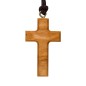 Croix de cou épaisse en bois d' olivier H. 4 cm avec cordon 70 cm.