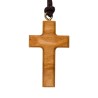 Croix de cou épaisse en bois d' olivier H. 4 cm avec cordon 70 cm.