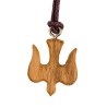 Pendentif de cou colombe en bois d' olivier H. 2 cm avec cordon 70 cm.