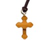 Croix de cou orthodoxe en bois d' olivier H. 1,8 cm avec cordon cuir 70 cm.