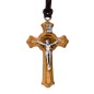Croix de cou de saint Benoit en bois d' olivier, hauteur 4 cm avec médaille imprimée et cordon 65 cm.
