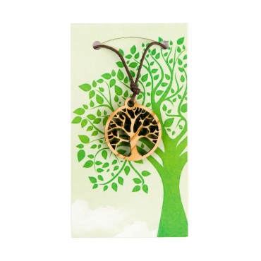 Pendentif Arbre de vie en bois d'olivier Ø 2,5 cm avec cordon 70 cm.