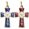 Croix de cou en métal doré, émaillée, avec calice de communion – Revers : PAX – Hauteur 4,5 cm