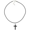 Pendentif croix en hématite, sur cordon noir réglable avec fermoir, hauteur 5 cm.