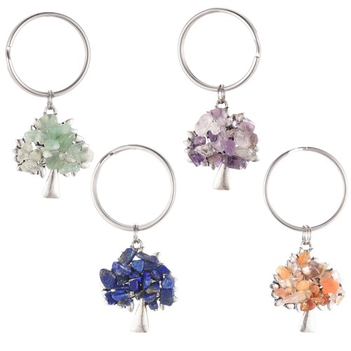 Porte-clés Ø 2,8 cm arbre de vie avec éclats différentes pierres