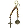 Porte-clés dizainier avec médaille saint Benoit et croix Christ, grains striés bois ø 9mm, 14 cm