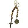 Porte-clés dizainier avec médaille saint Benoit et croix Christ, grains striés bois ø 9mm, 14 cm
